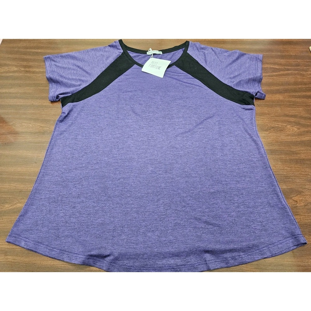 Miss Fortune Womens 3XL Purple Black Top Short Sleeve Colorblock Plus Size Shirt